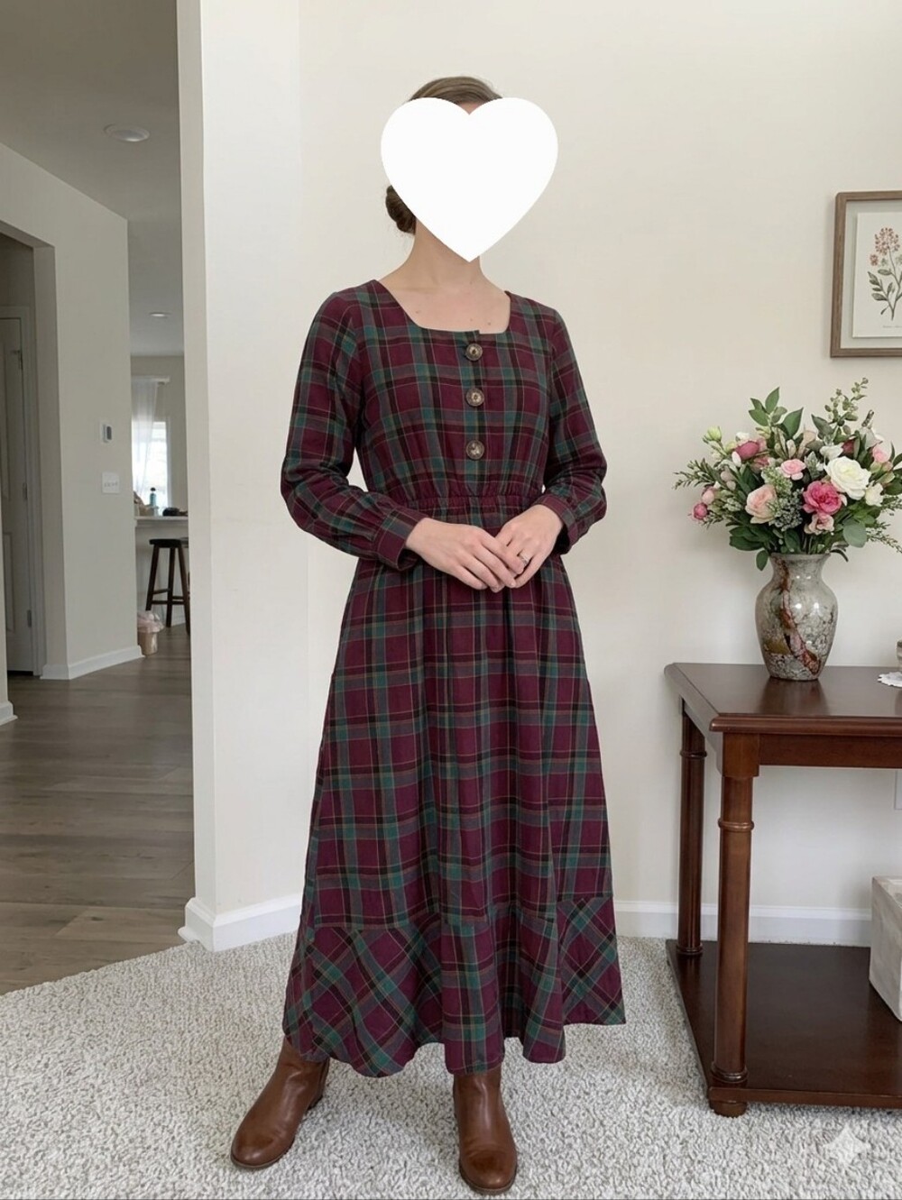 Red Plaid Midi Dress